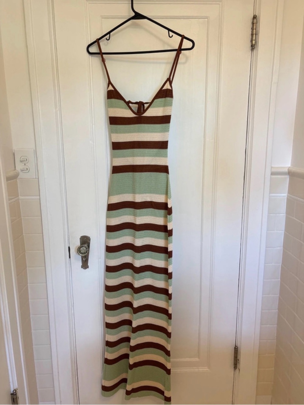 SHEIN Brown & Mint Striped Spaghetti Strap Maxi Dress